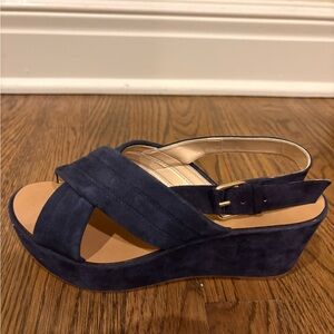 J. Crew Dark Blue Suede Wedge Sandals